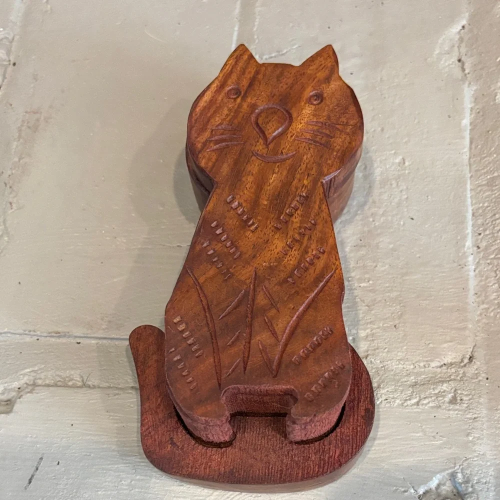 Handcrafted‎ Wooden Cat Puzzle Box/Trinket Box - Picture 4 of 9
